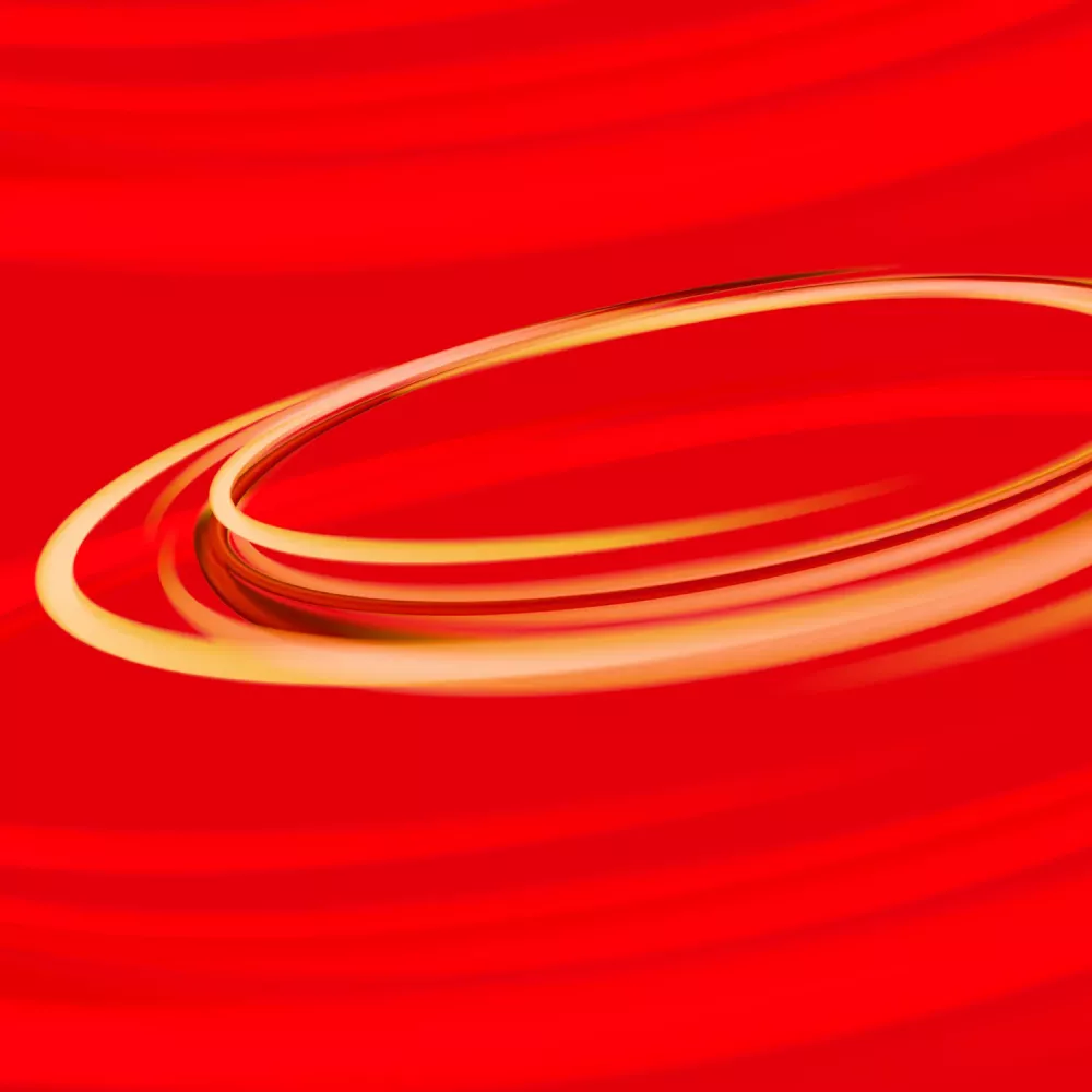 Red background with yellow circle of light.